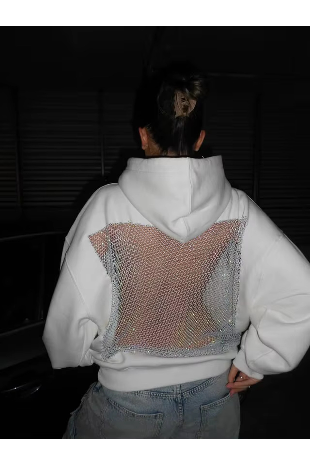 Gofeel  Kristal File Detaylı Oversize Hoodie Sweatshirt - Görsel 4