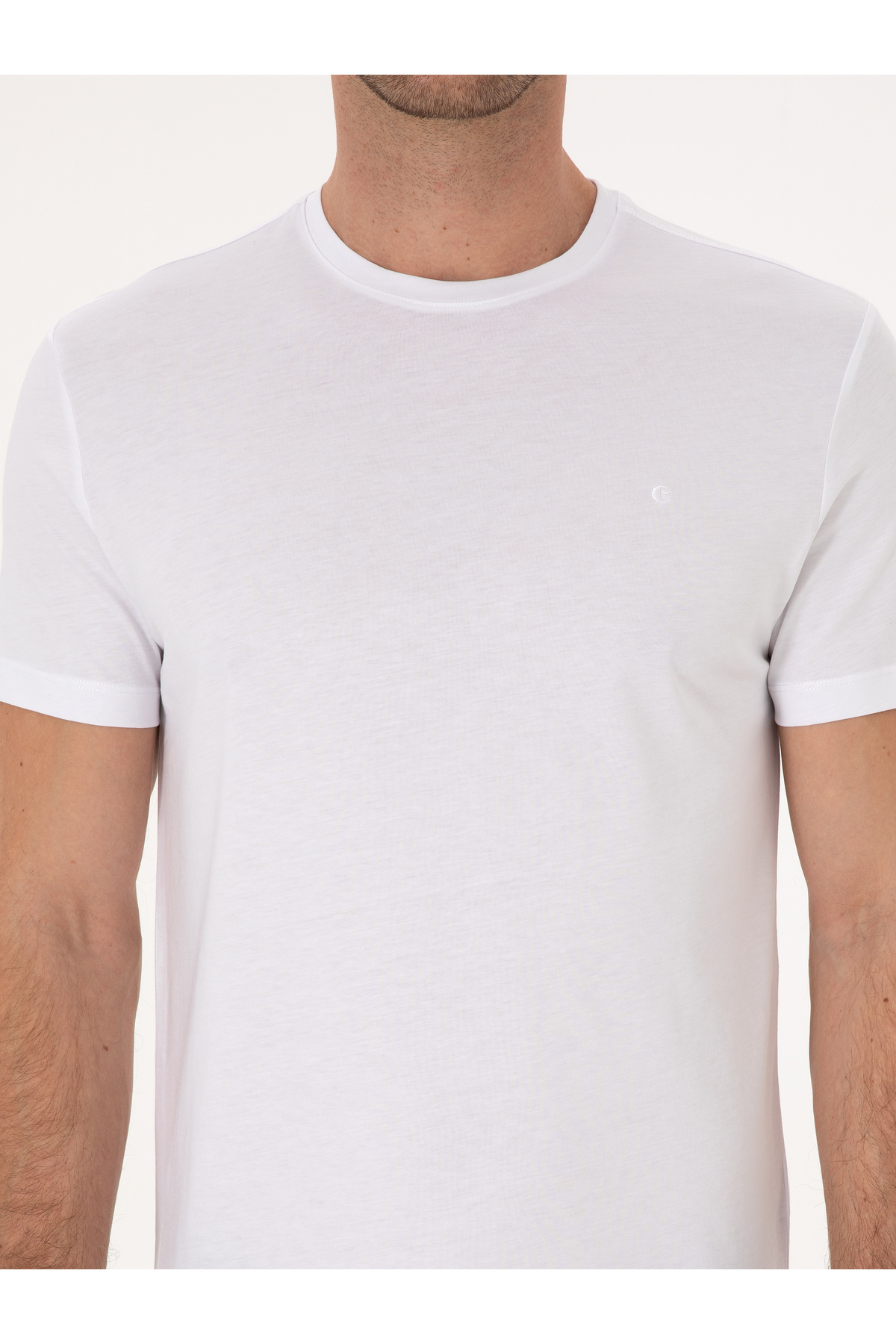 Cacharel  Beyaz Slim Fit %100 Pamuk Bisiklet Yaka Basic T-shirt 50324401-VR013 - Görsel 6