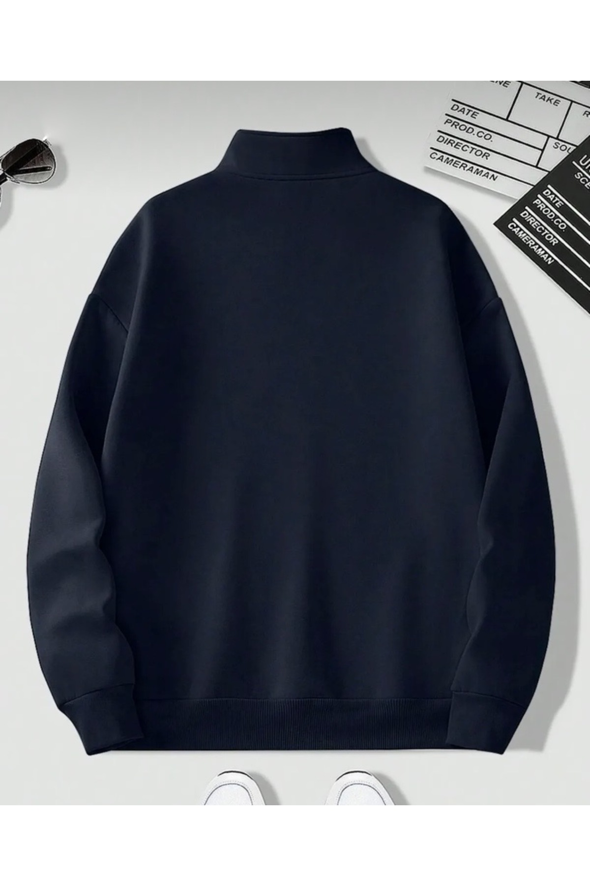 DEZZİİ Lacivert Dik Yaka Düz Oversize Kazak Sweatshirt görsel 3
