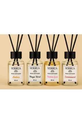 Serrua 4'lü Çubuklu Oda Kokusu Seti AMBER-SANDALWOOD-MAGİCWORD-BUBBLE GUM) Re...