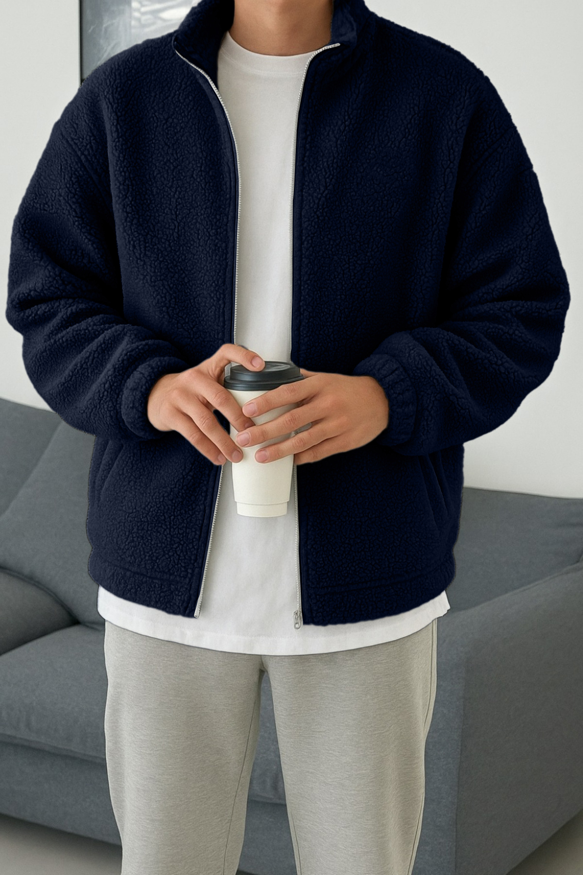 Erkek İç Dış Peluşlu Polar Sweatshirt — رنگارنگ 19870029