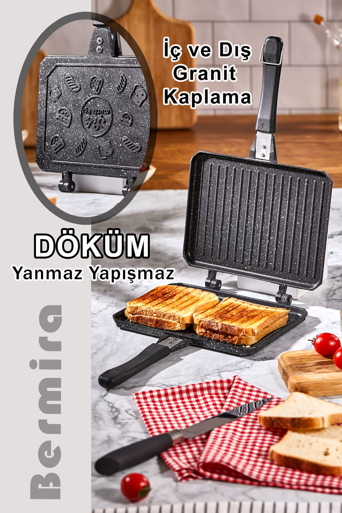 BERMİRA Home Collection Granit Döküm Ocak Üstü El Tost Makinesi
