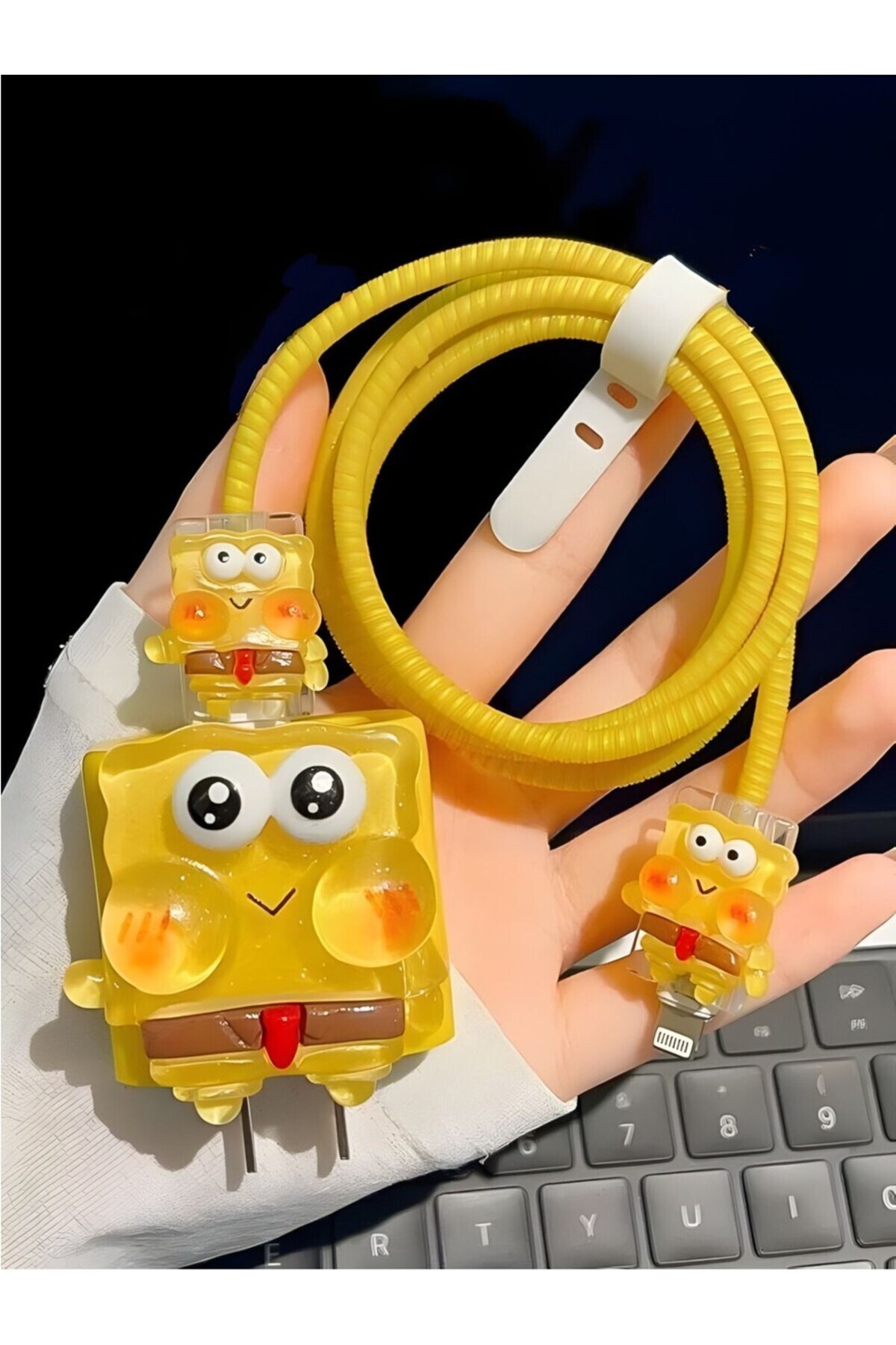 BONJUX 18W/20W Uyumlu Sünger Bob Şarj Aleti Koruyucu Şarj Kablosu Örme Aparatlı Koruyucu Toparlayıcı