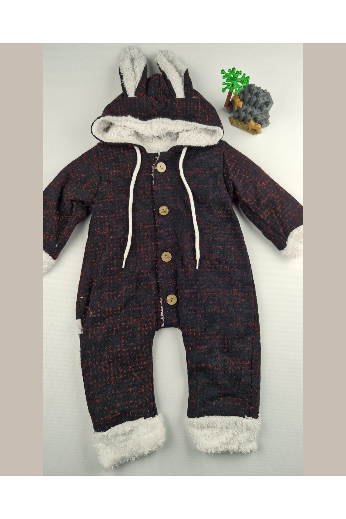 asliva Pamuklu Welsoft Bebek Tulumu Tavşan Kulaklı Kapüşonlu & Düğmeli Siyah - 9-24 Ay fotoğrafı 2 (önizleme)