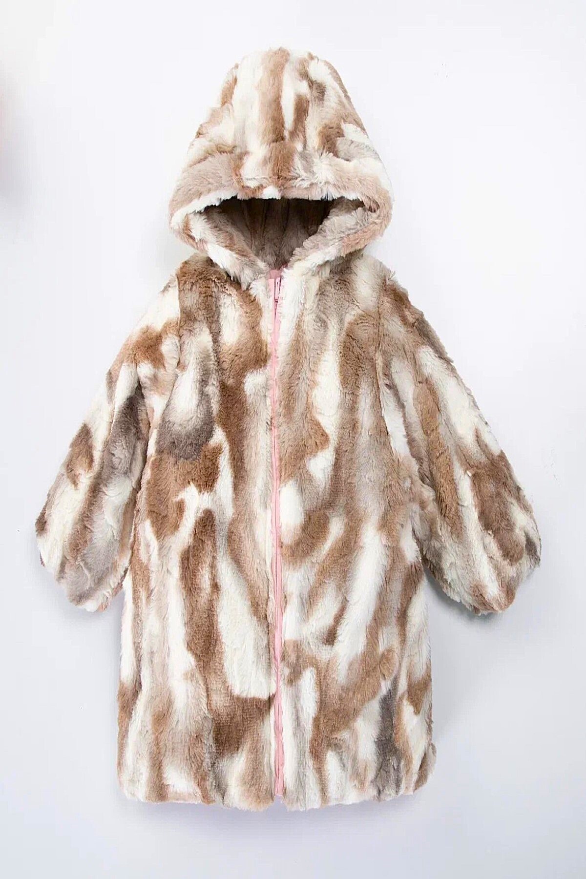 DeKuBaby Çift Taraflı İçi Kürklü Peluş ,Fermuarlı, Cepli ,Kalın Peluş Kapüşonlu Kışlık Çocuk Mont-Kaban fotoğrafı 3 (önizleme)