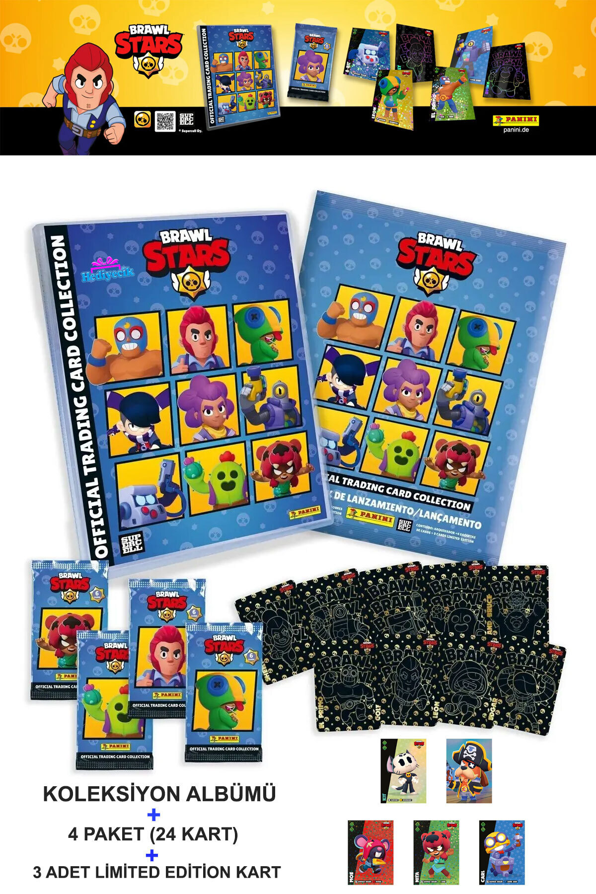 Panini Brawl Stars Playing Cards Album Set (24 Cards 3 Limited Edition Cards)