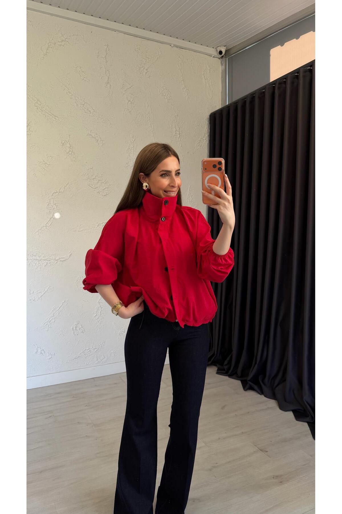 elif teke  Paraşüt Viral Ceket Kırmızı - Görsel 2