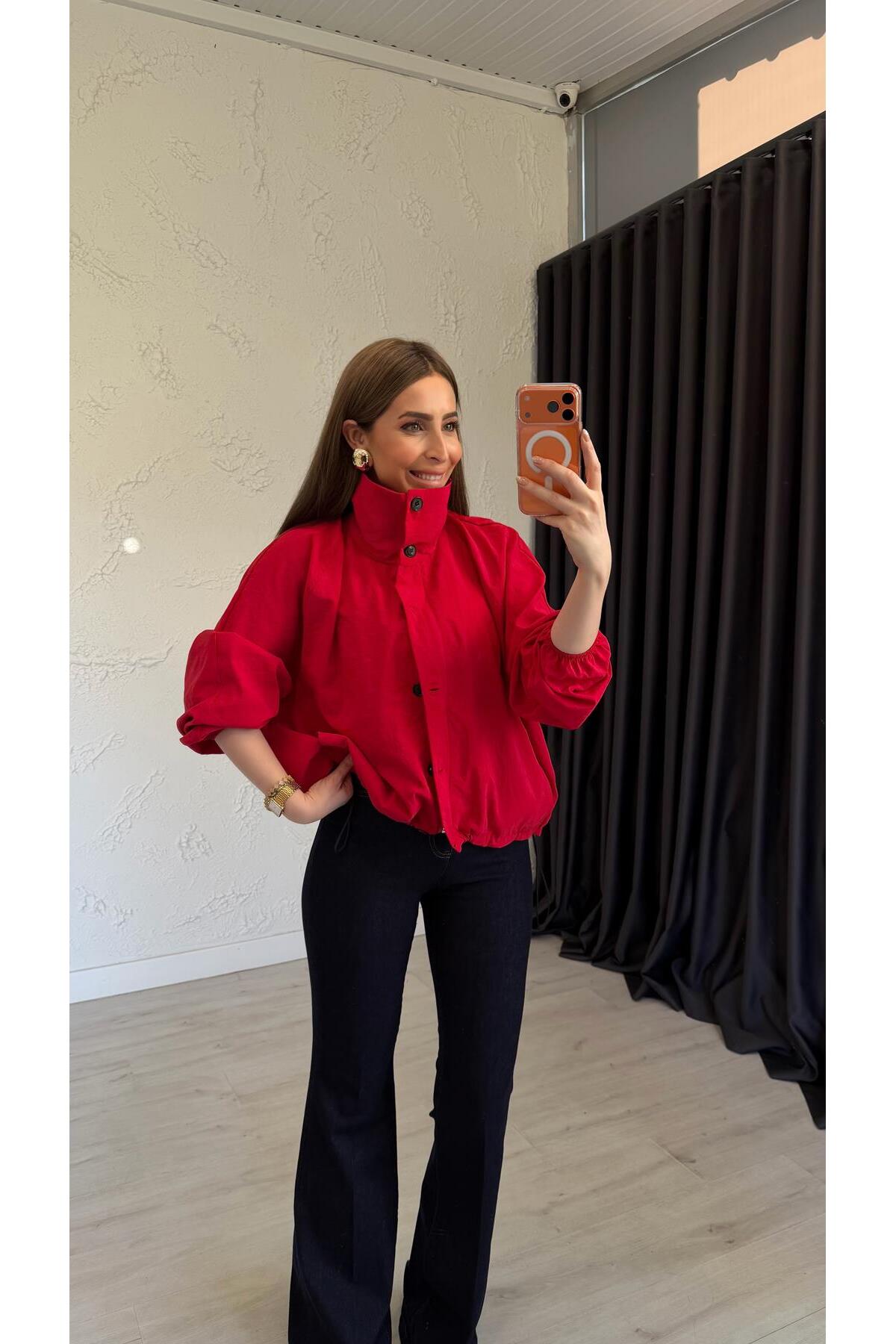 elif teke  Paraşüt Viral Ceket Kırmızı