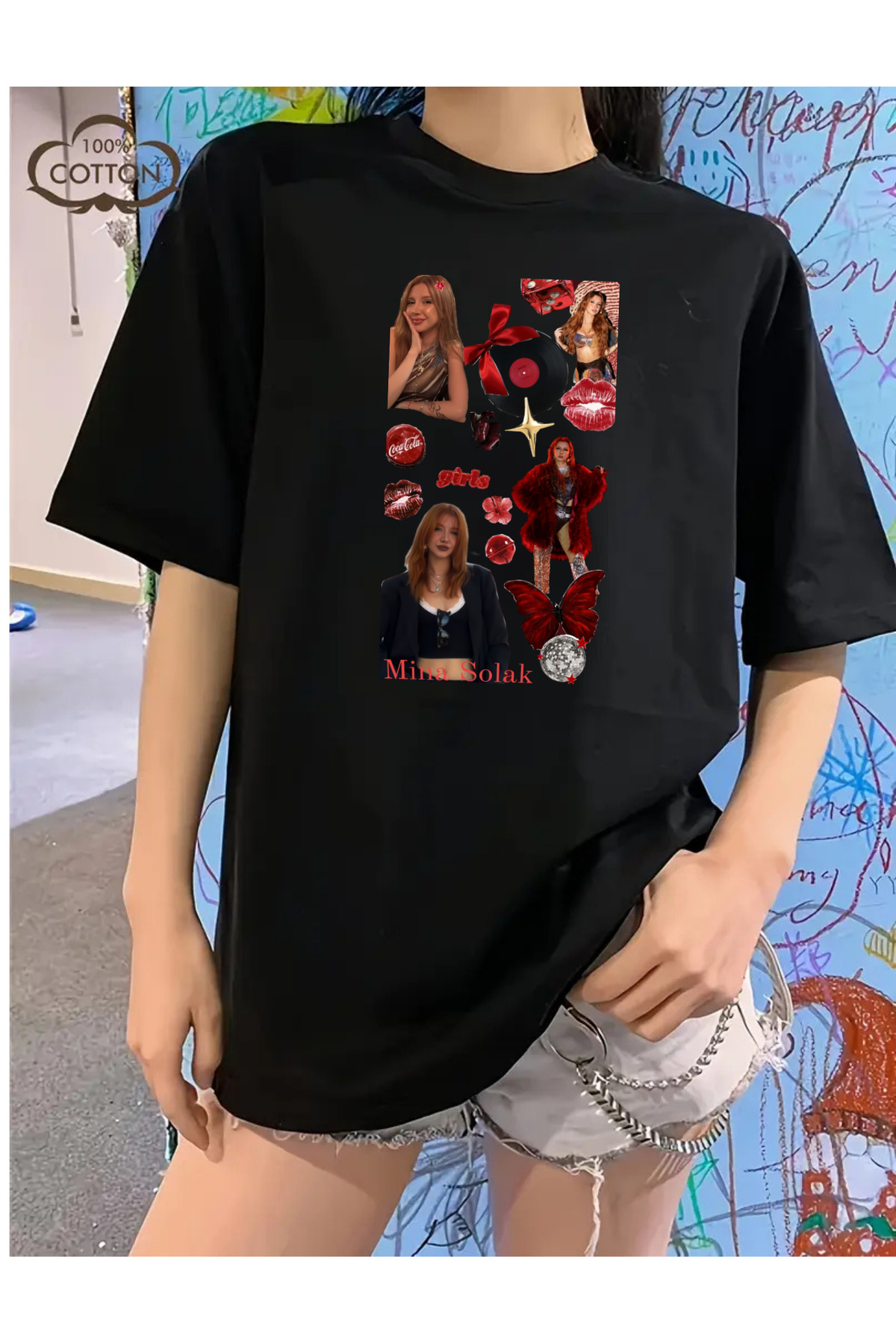 barsdepo  Manifest Mina Solak Baskılı Tişört, Oversize Unisex Beyaz Tişört Çocuk / Yetişkin