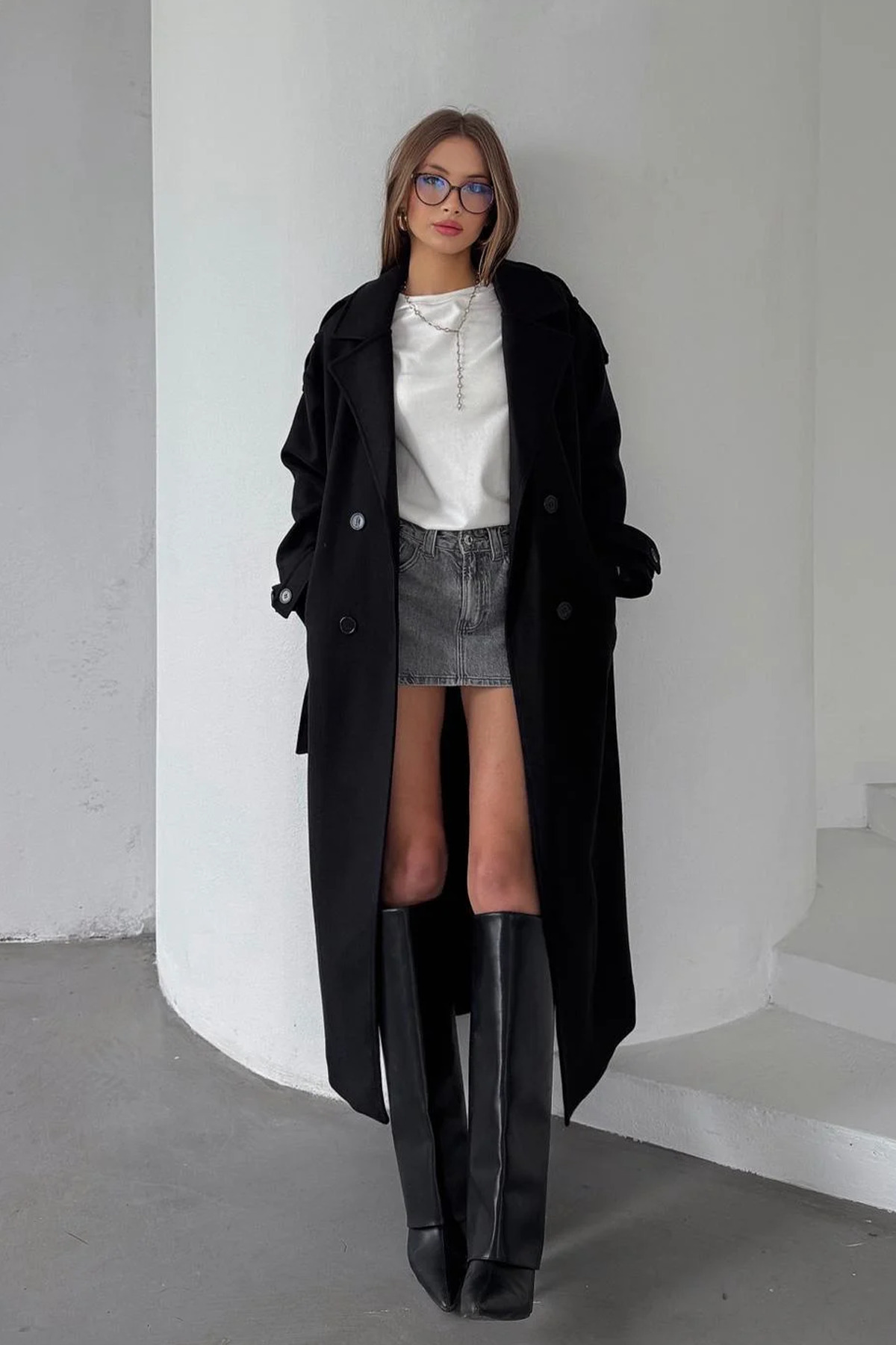 NET OF NOT  Siyah Kuşaklı Yeni Sezon Astarlı Premium Kalite Rahat Kalıp Kadın Kaşe Kaban Mont - Görsel 4