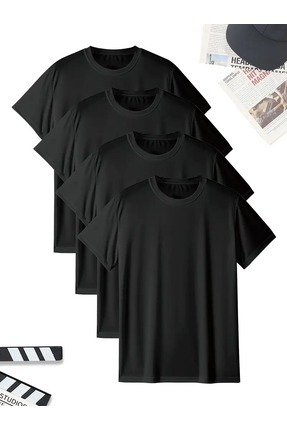 TİMİSİVA Unisex Oversize 4 LÜ Pamuklu Bisiklet Yaka Kısa Kollu SİYAH T-shirt