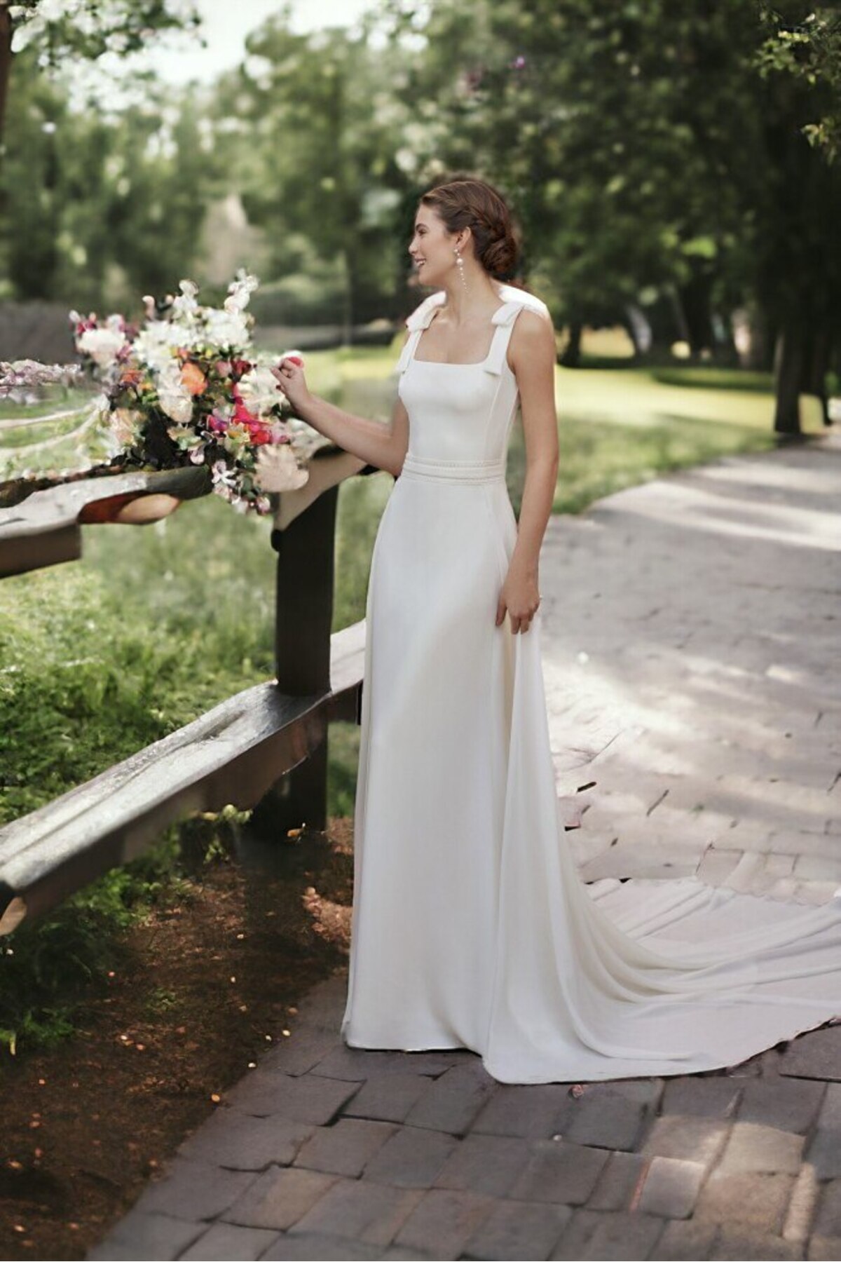 OFF WHITE RIBBON STRAPS ESTRA SKIRT WEDDING DRESS