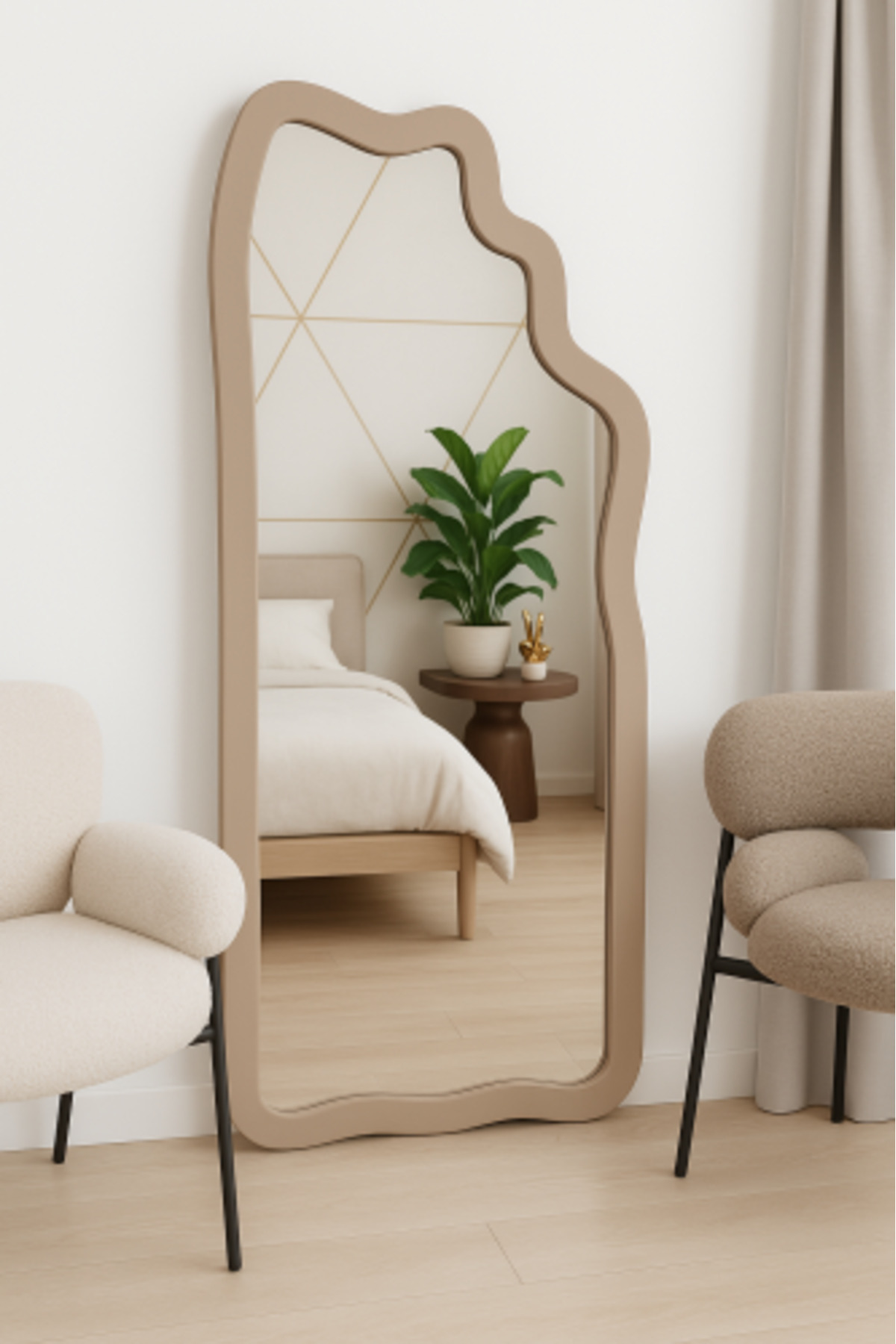 مرآة حائطية كاملة الطول بتصميم متموج فاخر - أبيض