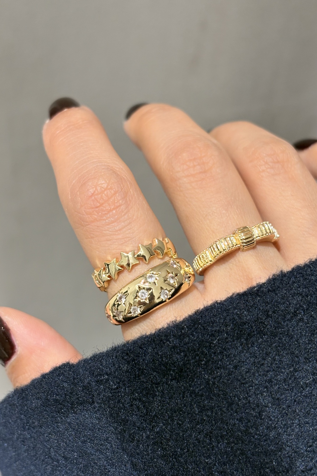 Lavian Accessories  3’lü Ola Star Yüzük Seti (AYARLANABİLİR) - Görsel 4