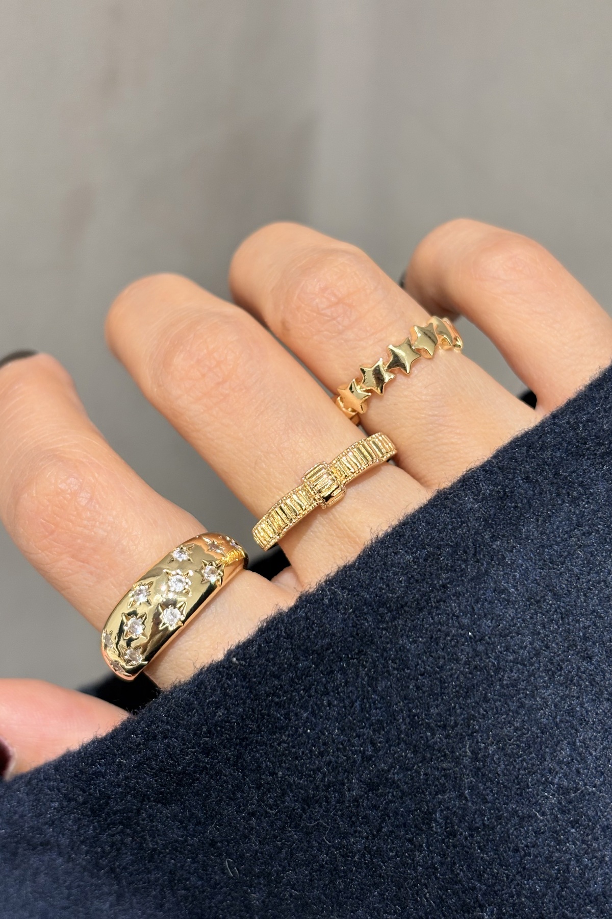 Lavian Accessories  3’lü Ola Star Yüzük Seti (AYARLANABİLİR) - Görsel 2