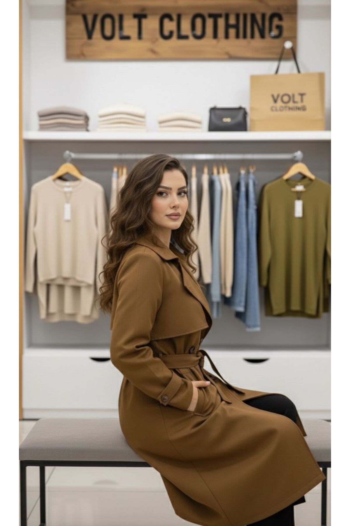 VOLT CLOTHİNG Kruvaze Kuşaklı Trençkot görsel 4