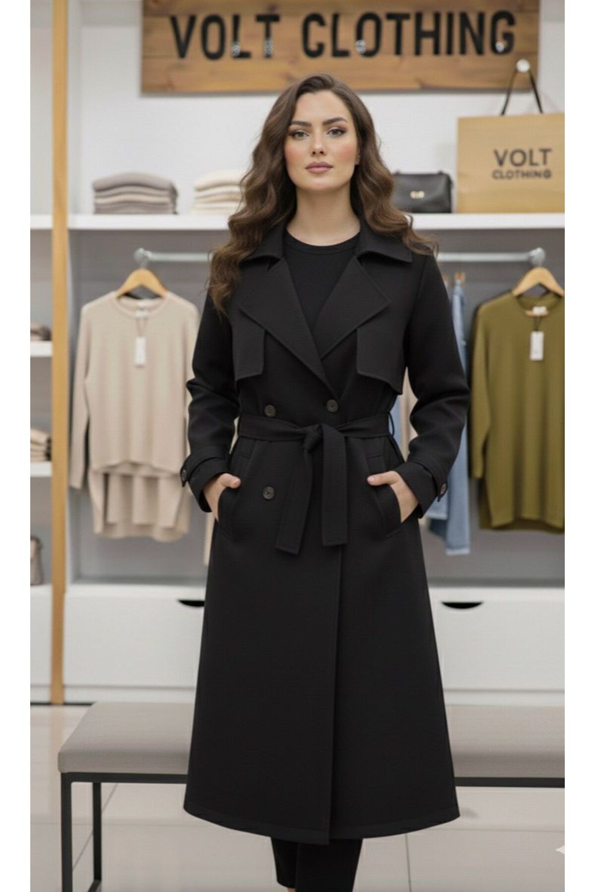 VOLT CLOTHİNG Kruvaze Kuşaklı Trençkot