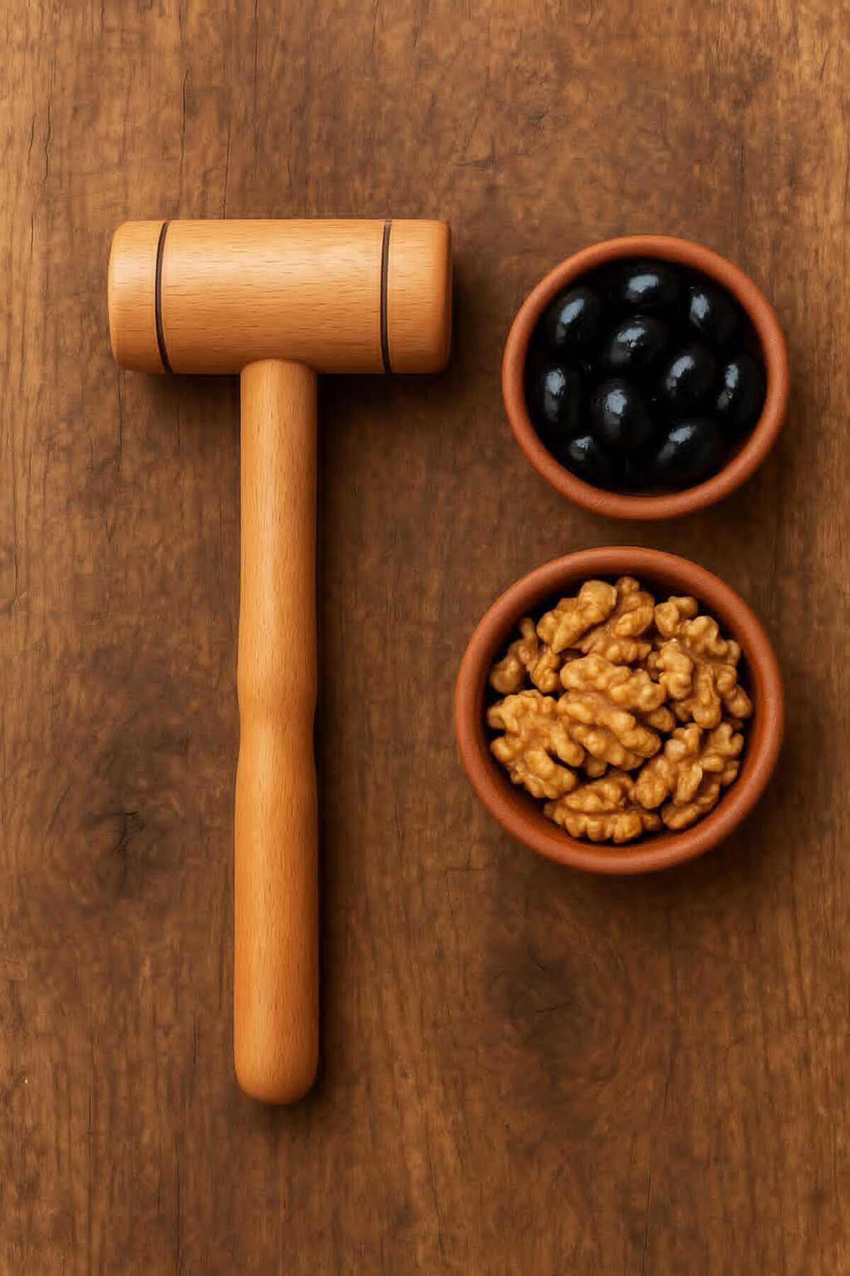 Dnz El Yapımı Küçük Ahşap Tokmak Zeytin Ceviz Fındık Kırıcı