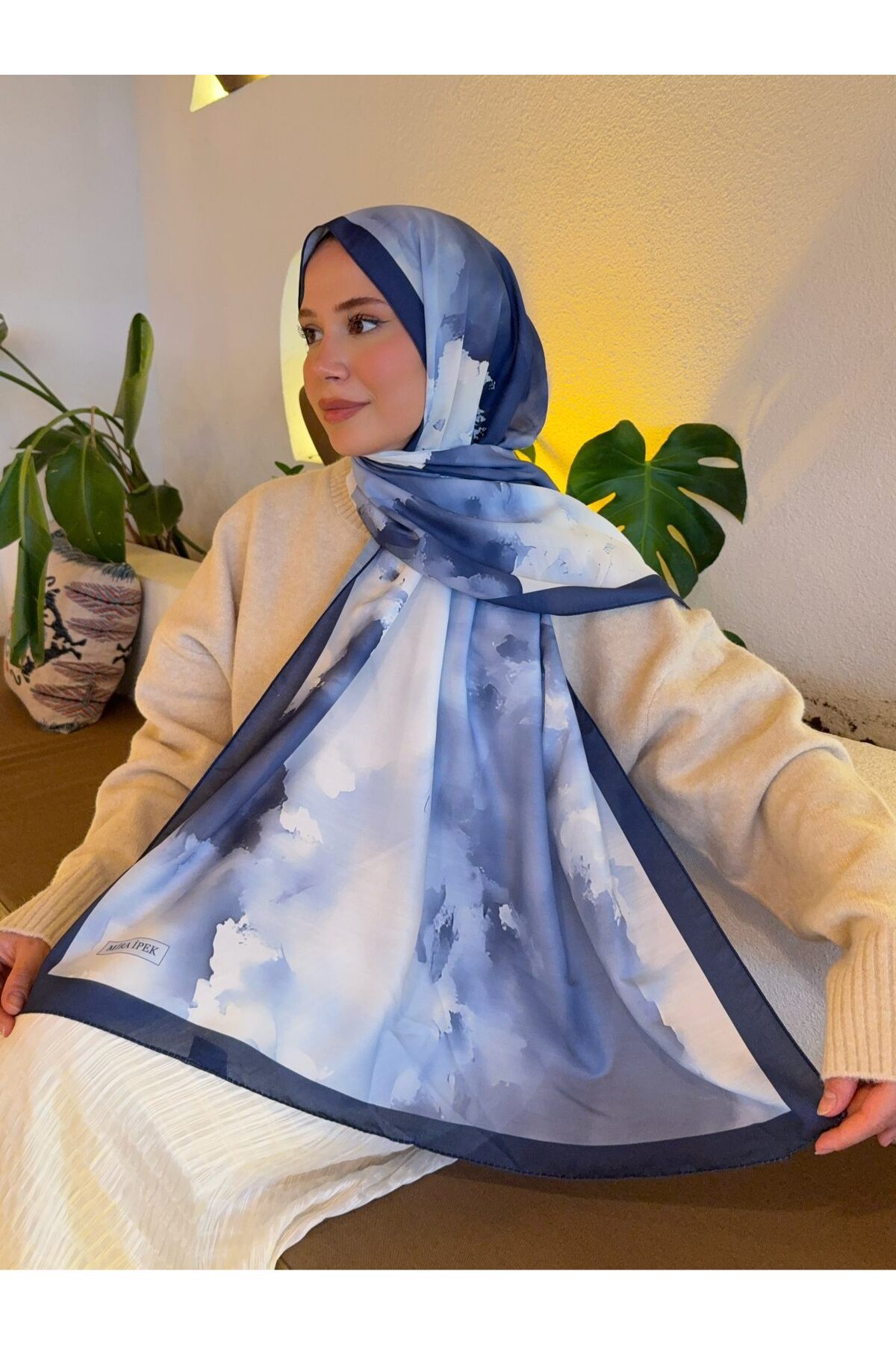 Mira İpek  Desenli Pamuk Soft Şal İlham Serisi Degrade Şal ps137 - Görsel 4