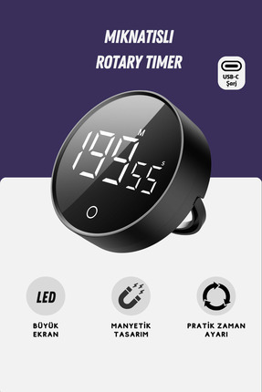 GWORKE RT-1 Mıknatıslı Zamanlayıcı, Mutfak Kronometresi, Pomodoro, Öğrenci De...