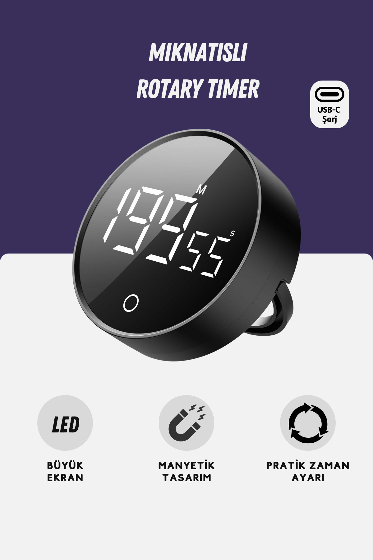 GWORKE RT-1 Mıknatıslı Zamanlayıcı, Mutfak Kronometresi, Pomodoro, Öğrenci Ders Çalışma Saati