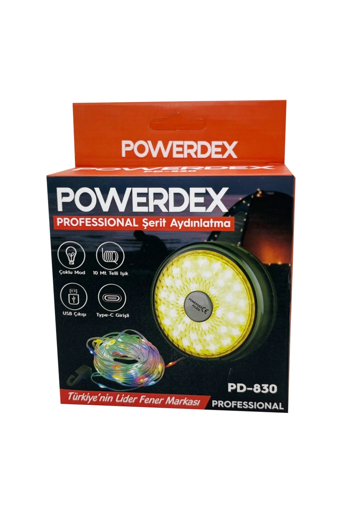 powerdex PD-830 Professional 10 Metre Telli Led Işıklı Type-C