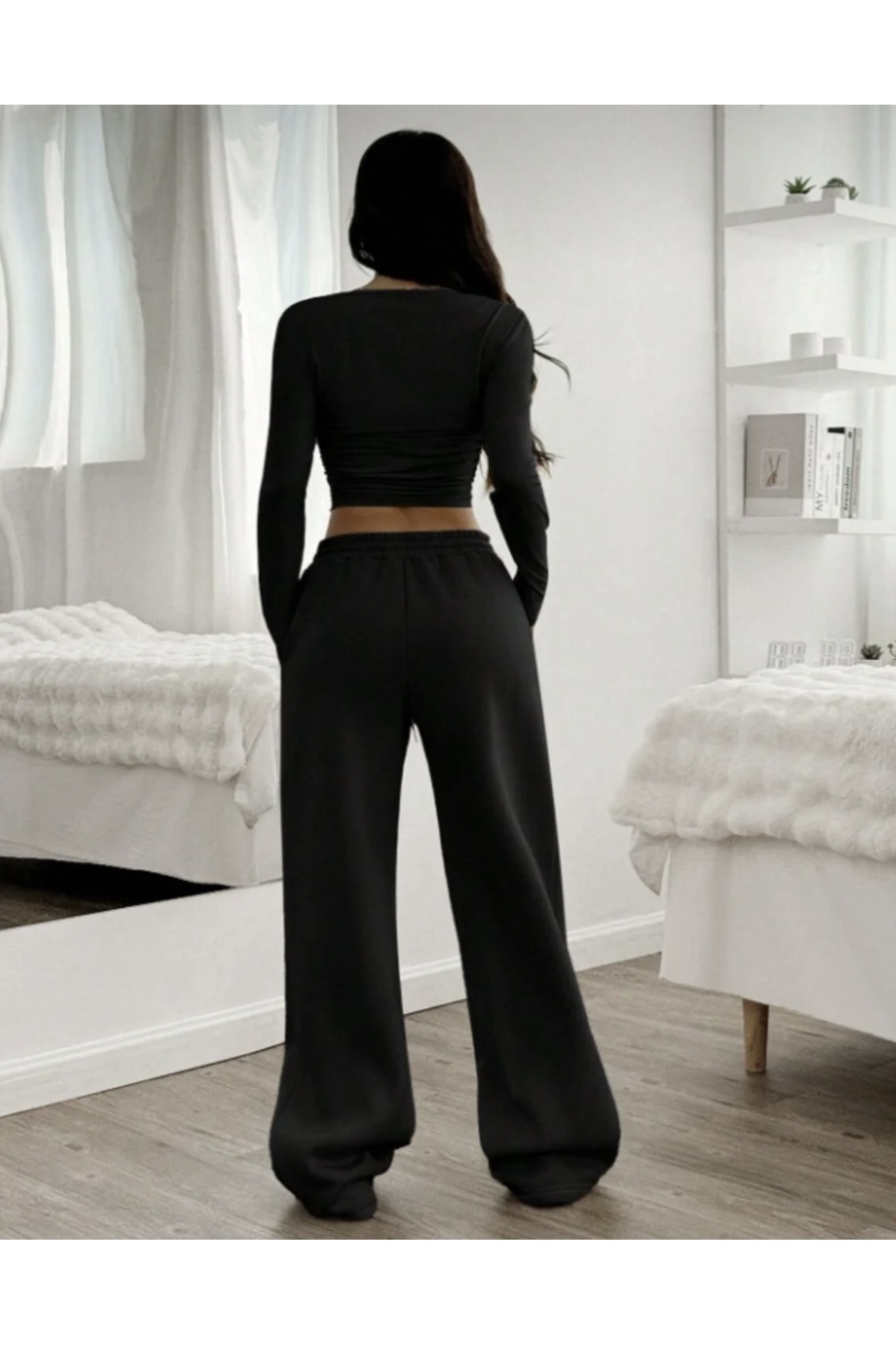 LACKH Черни панталони с шнур в талията, удобни за носене, еластични, отблъскващи влагата