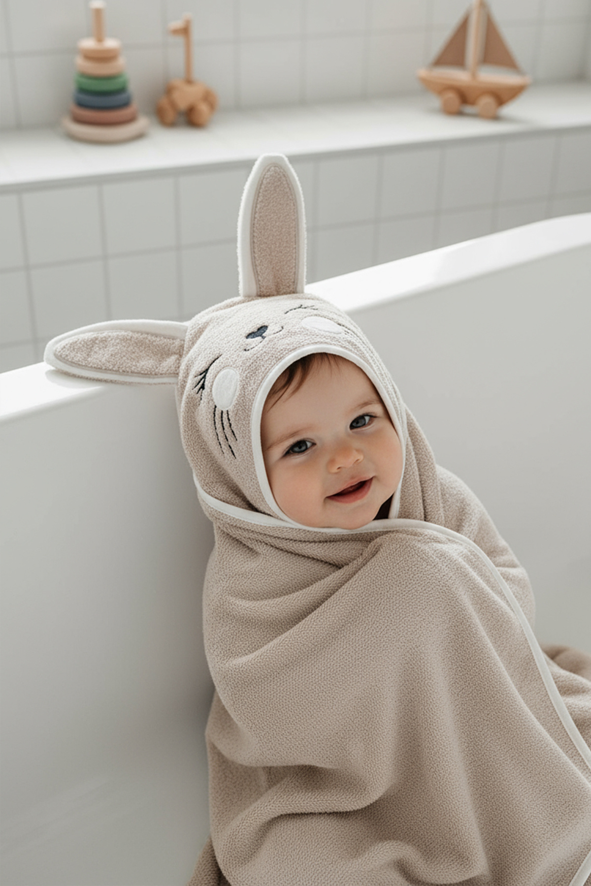 Kanz Bebek Kundak Havlu %100 Pamuk Nakışlı 75x75cm - Bunny Taş