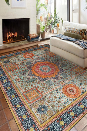 KONUKHOUSE Memlük Afgan Halısı Vintage El dokuma Görünümlü Dekoratif İnce Kay...