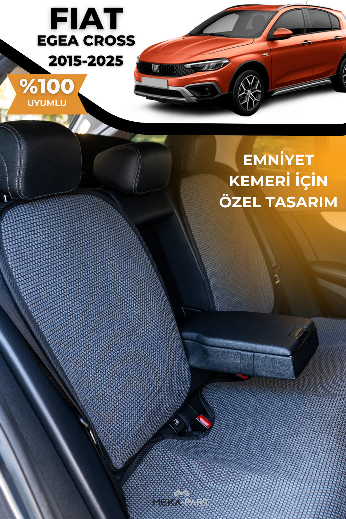 TREND Terletmez Oto Koltuk Koruyucu Kılıf %100 Pamuk 5 li Tam Set Füme Fiat Egea Cross fotoğrafı 2 (önizleme)