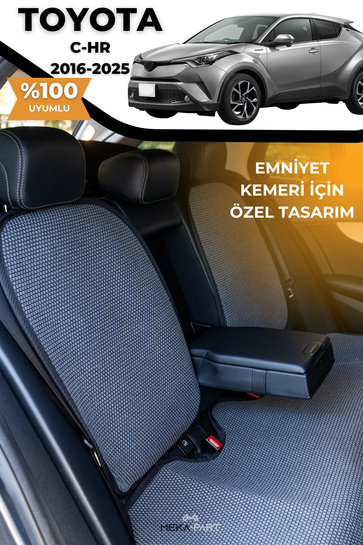 TREND Terletmez Oto Koltuk Koruyucu Kılıf %100 Pamuk 5 li Tam Set Füme Toyota C-HR fotoğrafı 2 (önizleme)