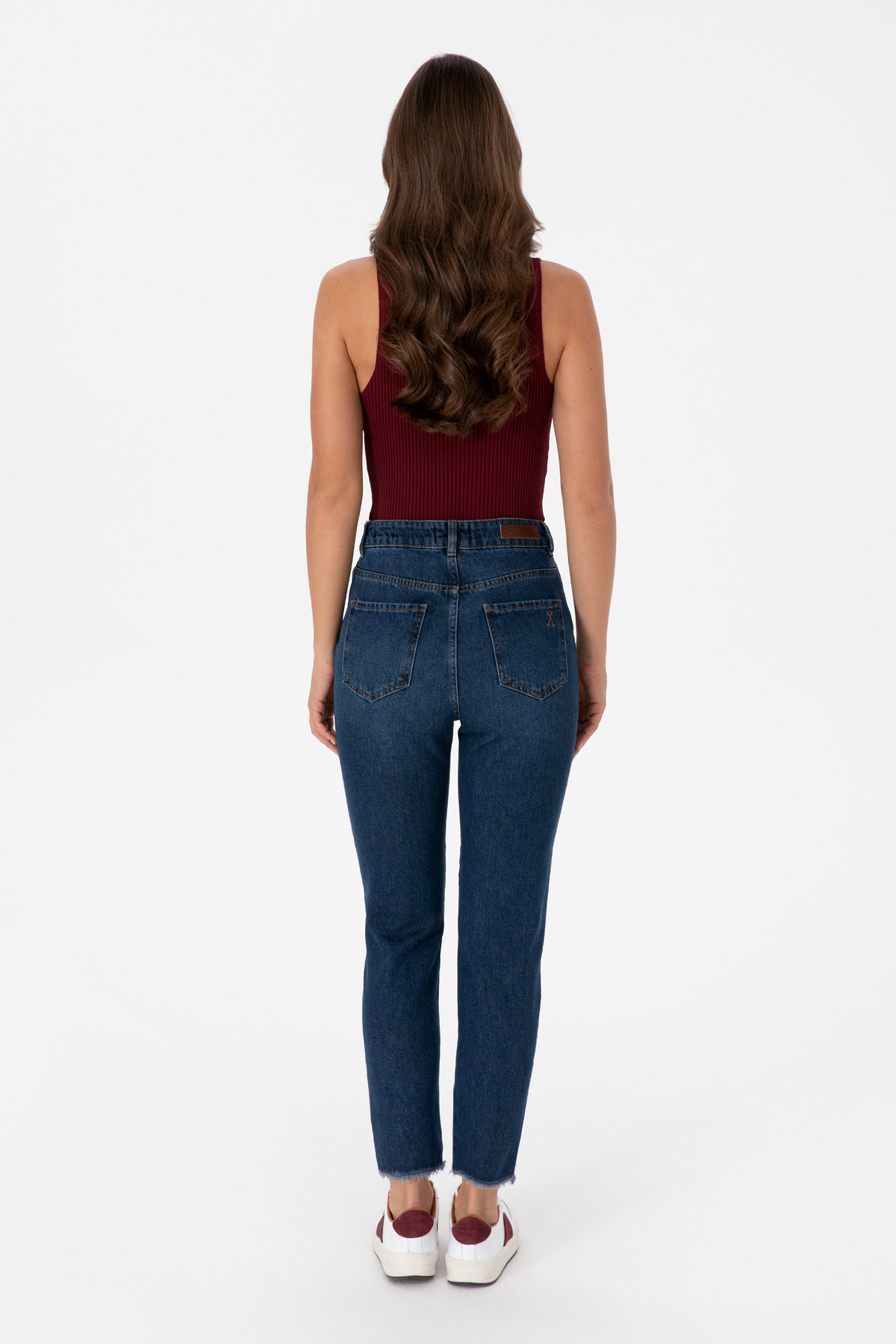 U.S. Polo Assn. Kadın Koyu Mavi Mom High Waist Fit Jean Pantolon 50316560-DN0023 görsel 4