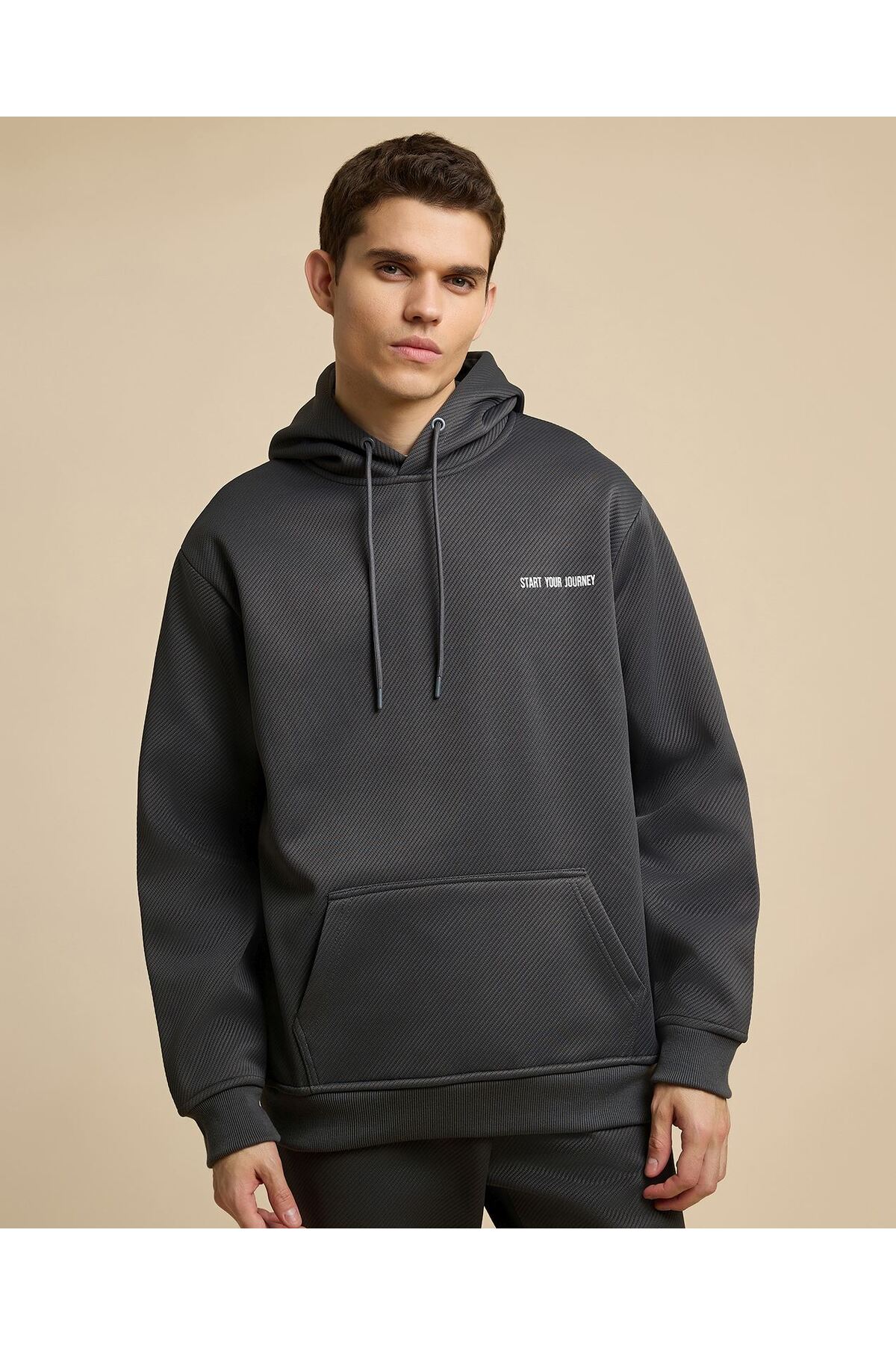 R&B Print Detail Hoodie with Long Sleeves