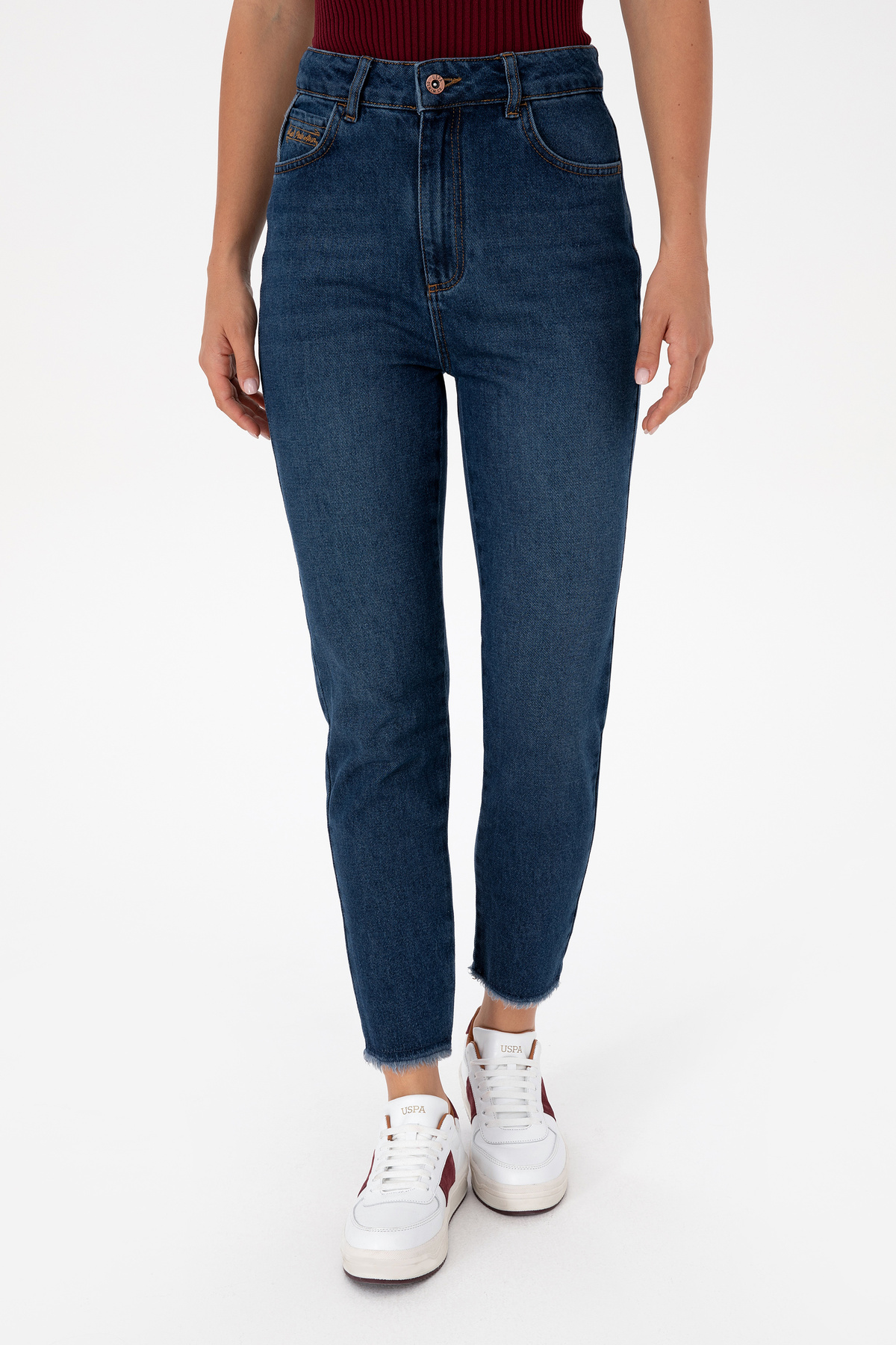 U.S. Polo Assn. Kadın Koyu Mavi Mom High Waist Fit Jean Pantolon 50316560-DN0023 görsel 2