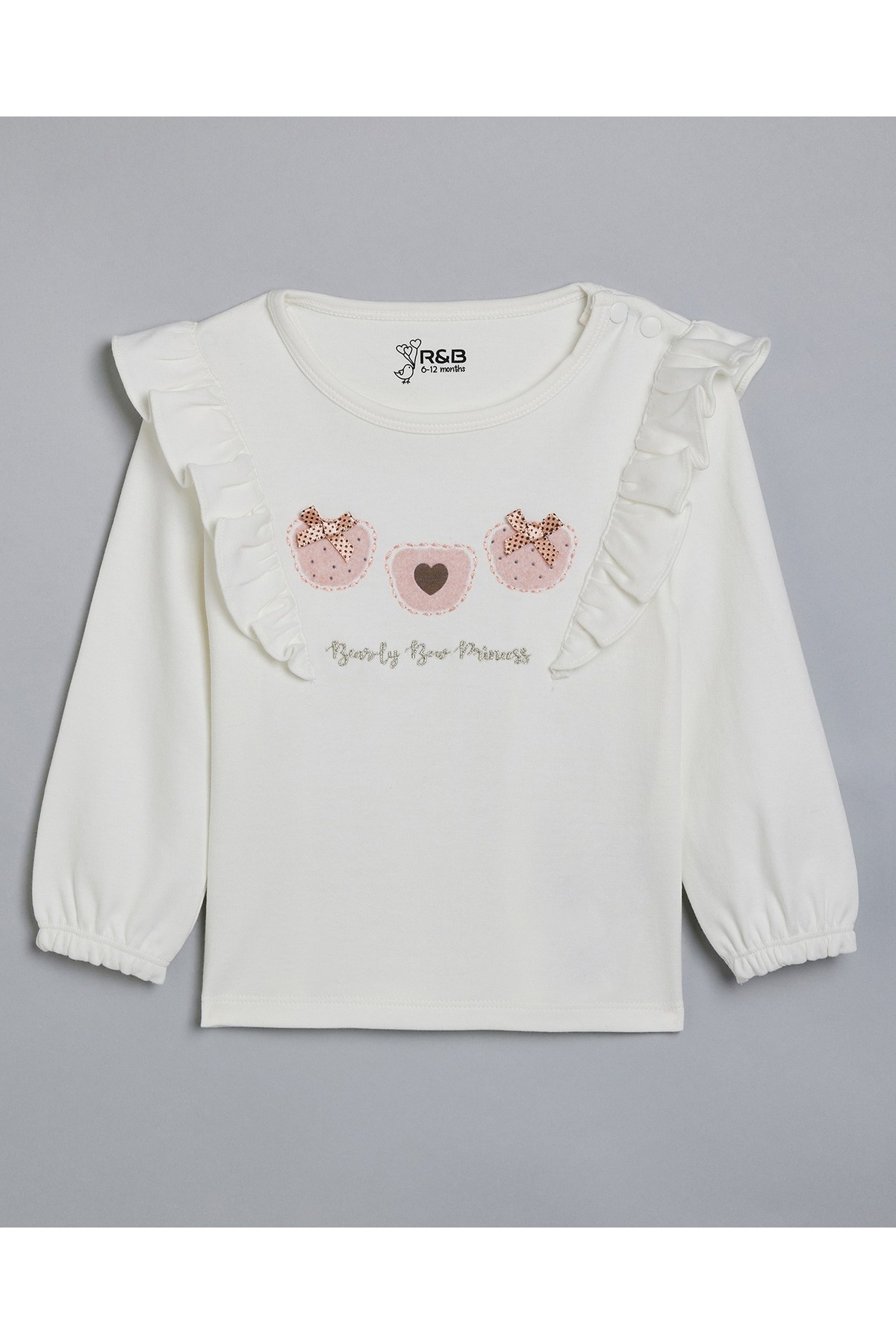 R&B Appliqued Top with Crew Neck and Puff Sleeves