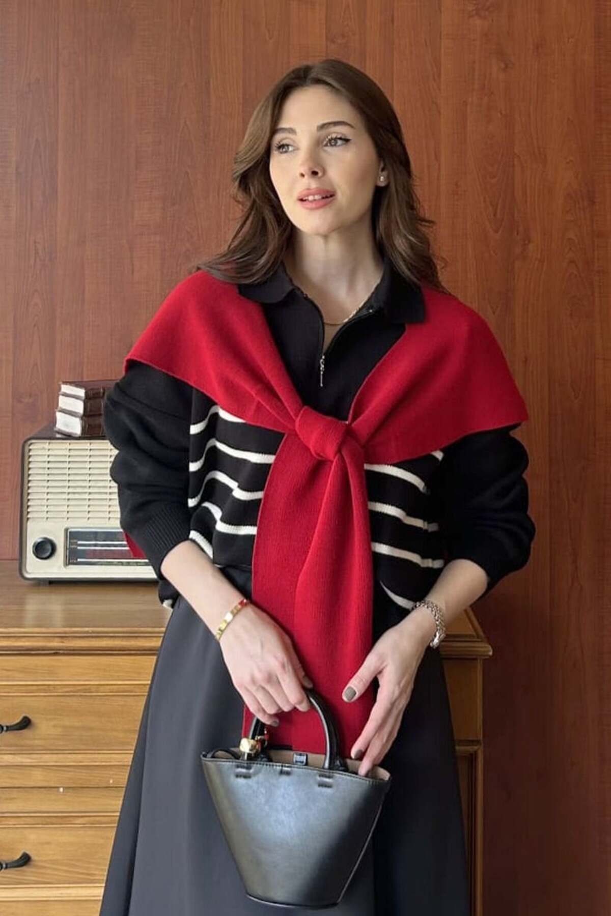 ceylan otantik  Kırmızı Şal Atkı - Görsel 3