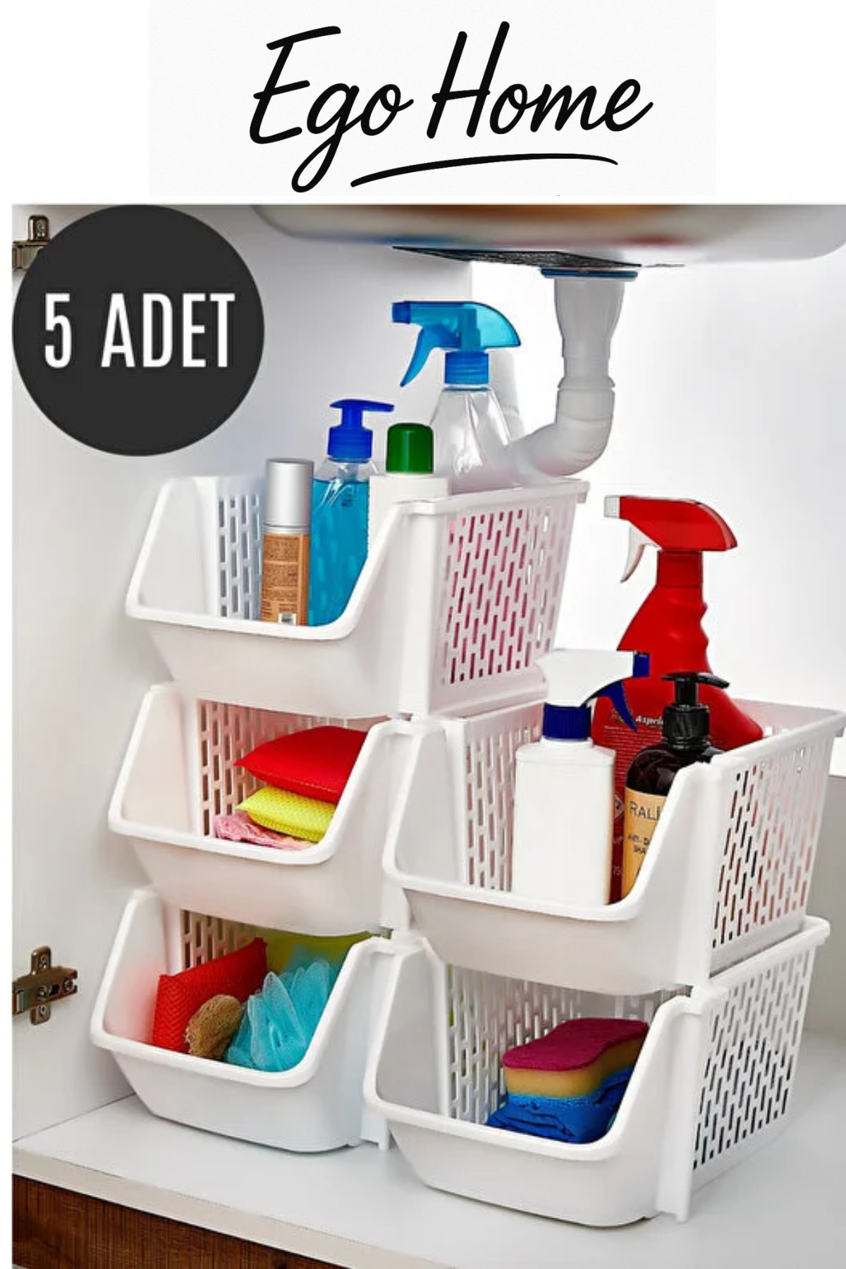 5 Pieces Organizer, Cabinet, Under Sink, Refrigerator Bathroom Organizer Floor Organizer WHITE