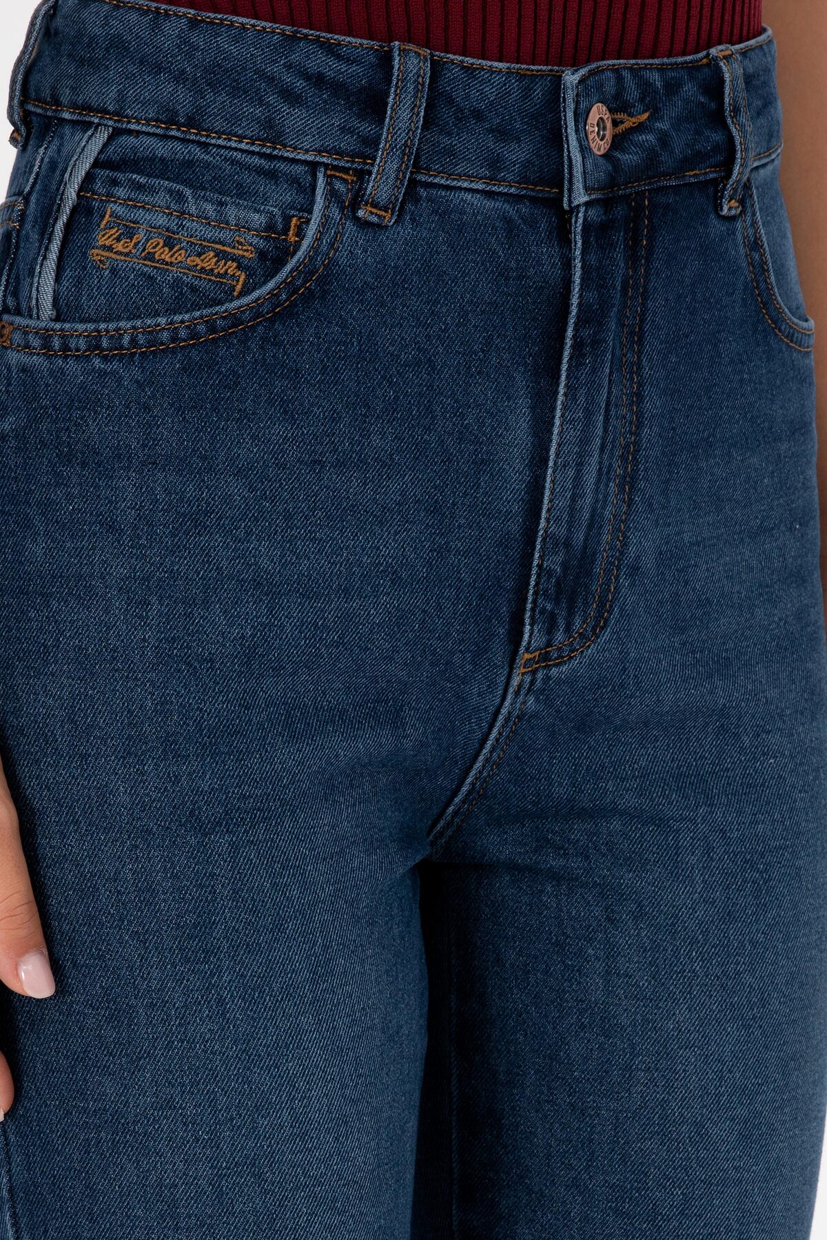 U.S. Polo Assn. Kadın Koyu Mavi Mom High Waist Fit Jean Pantolon 50316560-DN0023 görsel 5