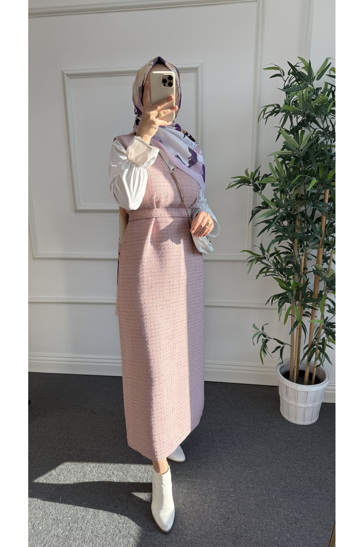 Nisa Nalbantoğlu  Toz Pembe Simli Tüvit Tesettür Jile - Görsel 3