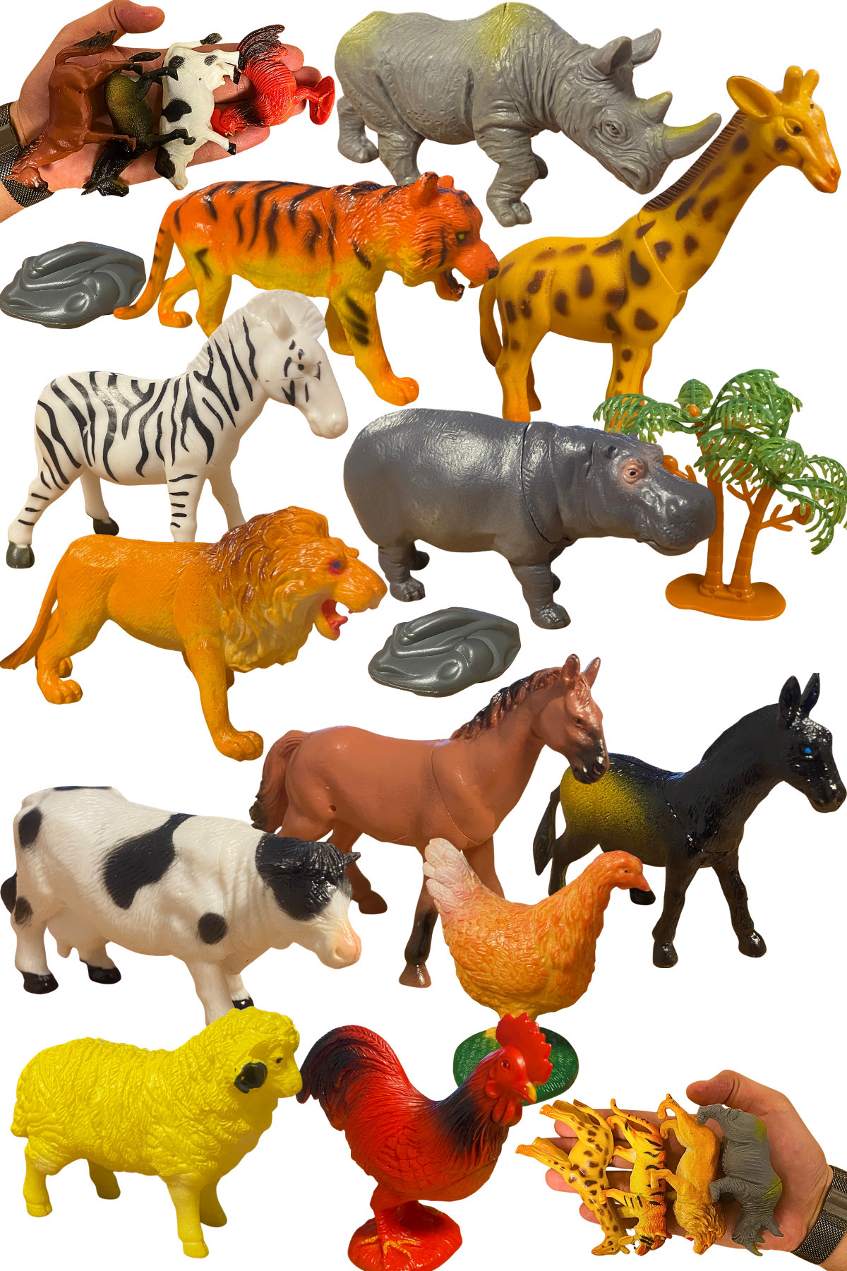 TUENGİ STORE 15 Parça Gerçekçi Çiftlik Hayvanları Ve Vahşi Hayvanlar Oyuncak Hayvan Seti Büyük Boy