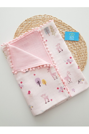 artıbebe Ceylanlı Çift Katlı Müslin Örtü Battaniye | %100 Pamuk Müslin Bez | ...