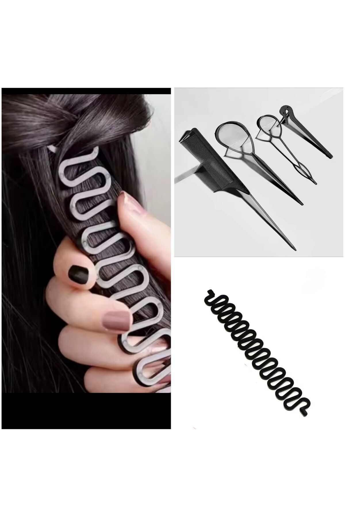 AresTokaAksesuar Pratik Saç Şekillendirici Saç Örgüsü Ve Topuz Yapma Aparat Seti 5 Parça
