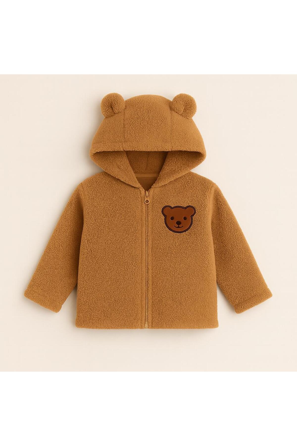 nevrankids Unisex Mont Bebek Welsoft Ayı Kulaklı Fermuarlı - Kahve fotoğrafı 3 (önizleme)