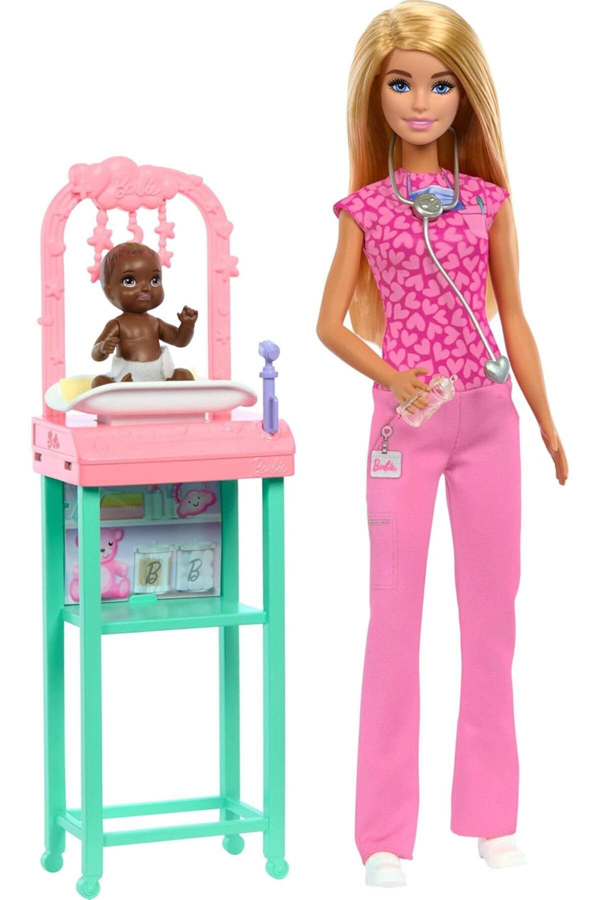 STOREMAX Kariyer Oyun Setleri - Doktor Bebek Çocuk Doktoru, sarışın bebek, 1 bebek figürü, mobilya ve aksesua