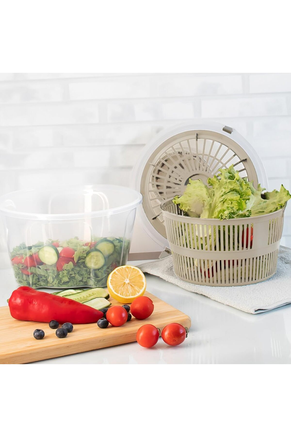 STOREMAX G-25 Gondol Vega Pratik Salata Kurutucu - Meyve Sebze Yeşillik Yıkama Kurutma Kabı Cappuccino 11847