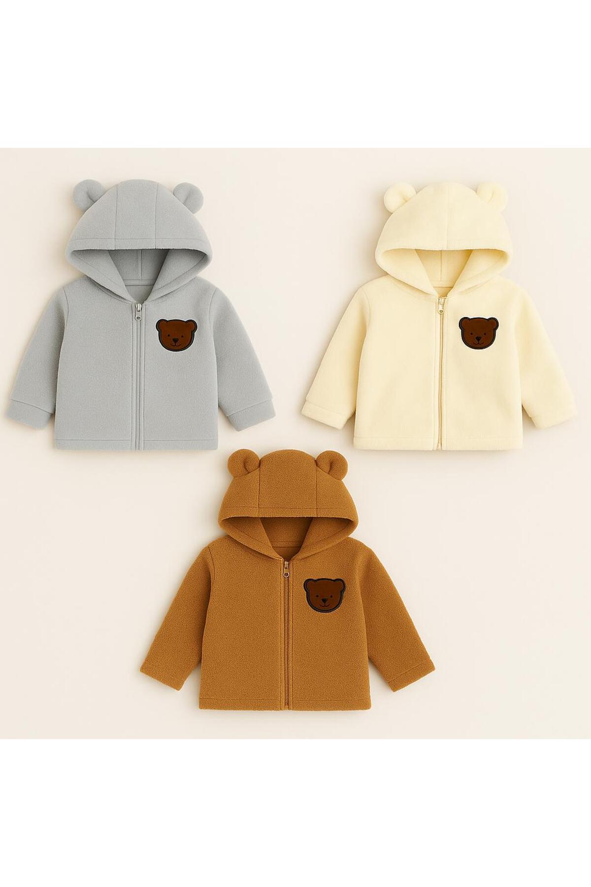 nevrankids Unisex Mont Bebek Welsoft Ayı Kulaklı Fermuarlı - Kahve fotoğrafı 4 (önizleme)