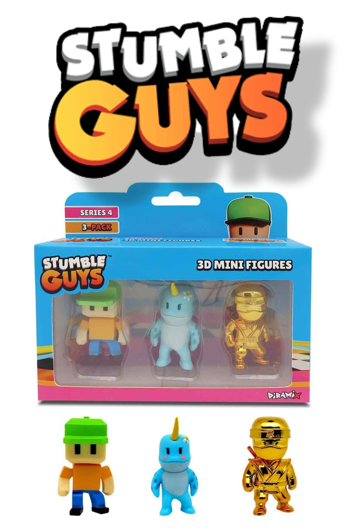 TOYFEST Stumble Guys 3'lü Mini Figür Seri 4 - Pixel Guy - Narwhal