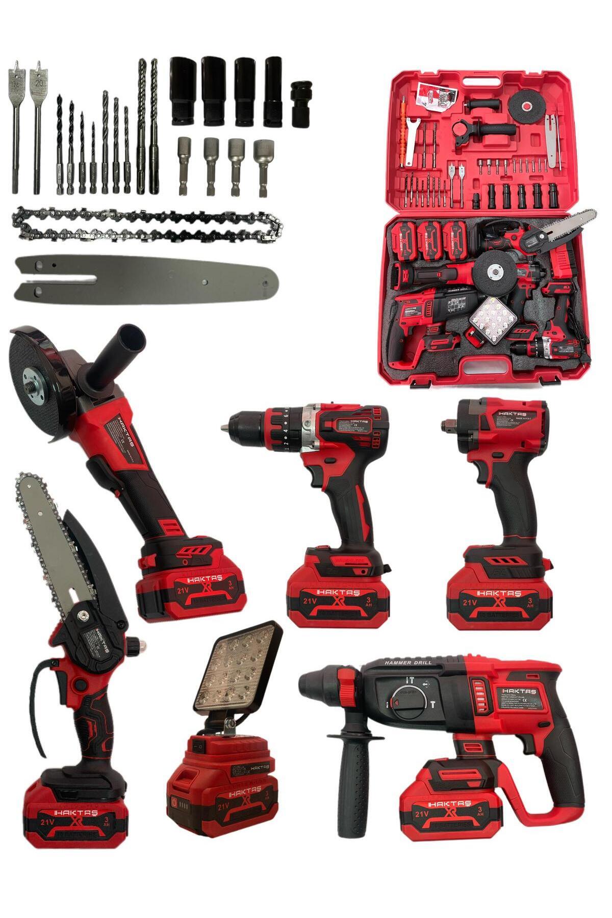 haktaş Yeni Nesil 6'lı Akülü Şarjlı Set–Matkap, Darbeli Kırıcı, Taşlama, Somun Sıkma, Zincirli Testere, LED