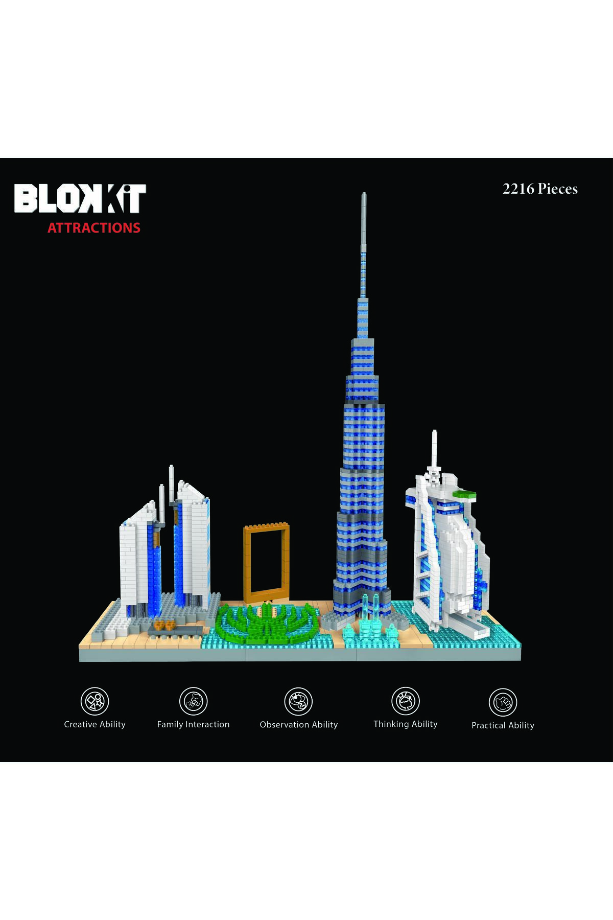 مجموعه بلوکهای معماری خط آسمان دبی، بیش از ۳۰۰۰ قطعه میکروبریک، کیت مدل برج خلیفه