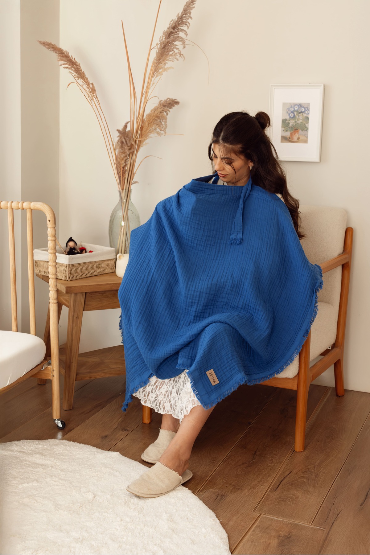 ZEYPBA %100 Pamuk İndigo 4 Katlı Müslin 4 Katlı Müslin Emzirme Örtüsü & Puset Örtüsü Püsküllü fotoğrafı 3 (önizleme)